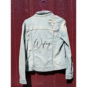Aeropostale Wifey Bridal Denim Jacket Light Wash Distressed Womens Size L